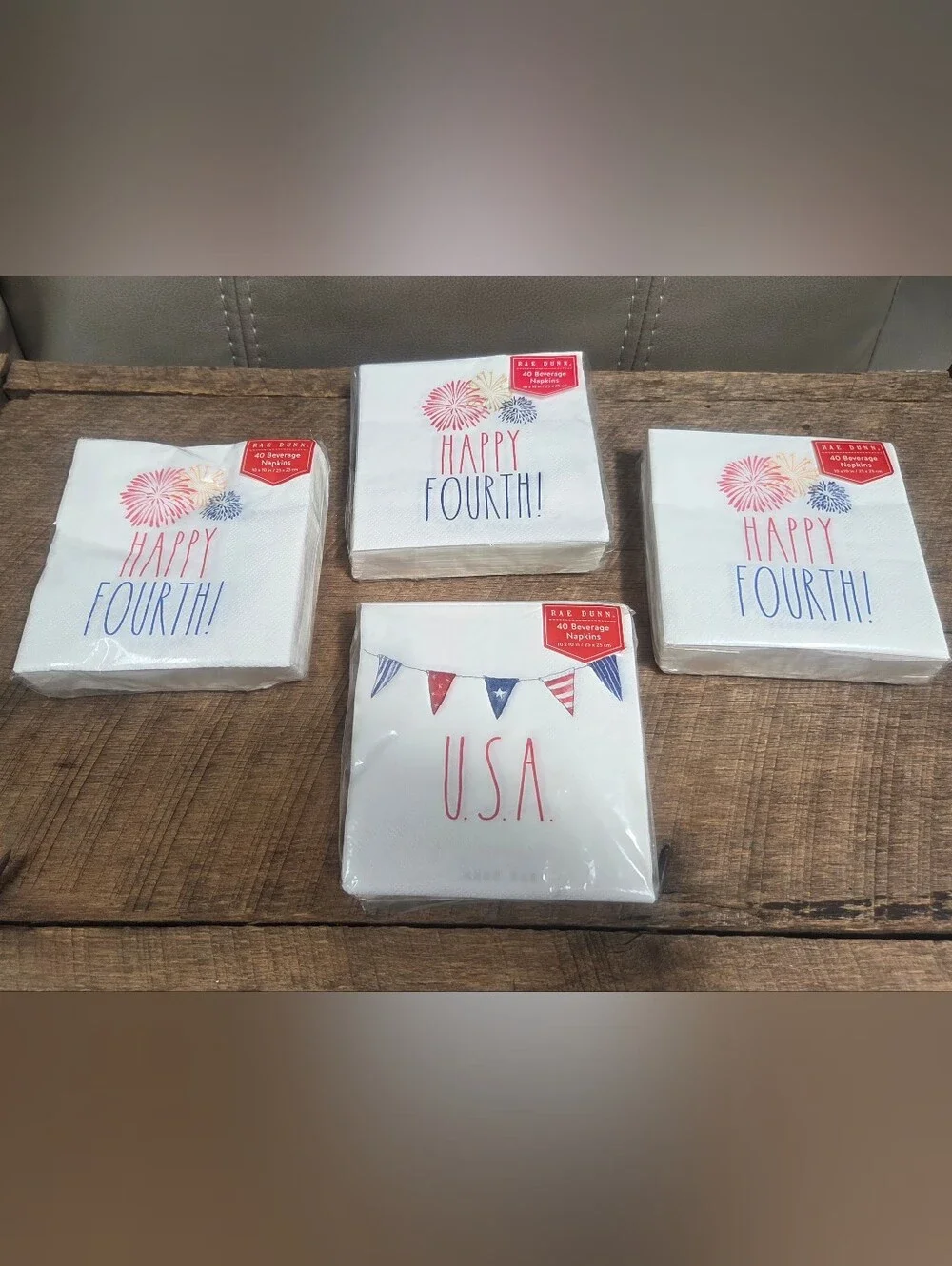 Lot of 4 NEW Rae Dunn ~ Fourth of July Beverage Napkins - 40 ea./160 ~ Bin 1G